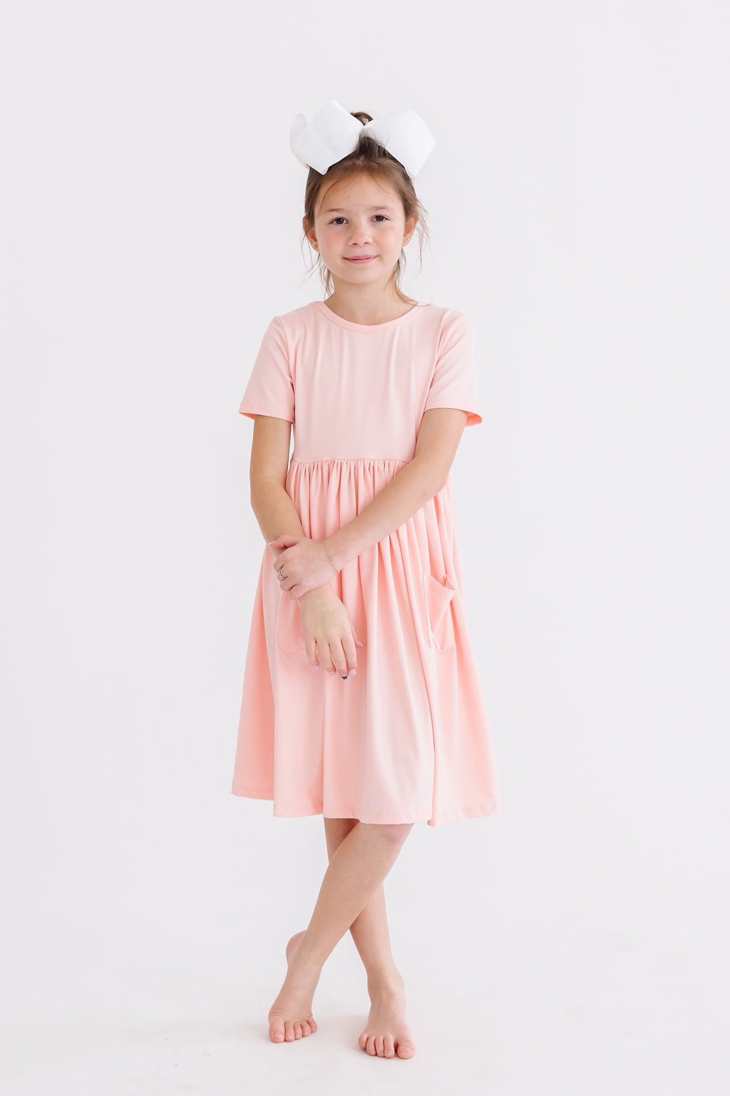 Peach S/S Pocket Twirl Dress-Mila & Rose ®