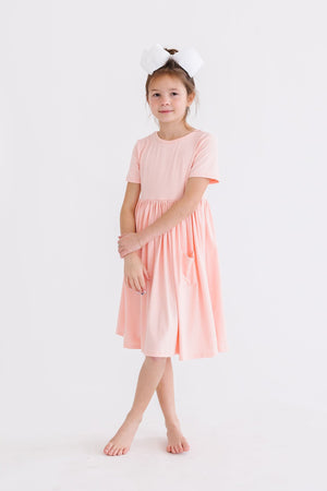 Peach S/S Pocket Twirl Dress-Mila & Rose ®