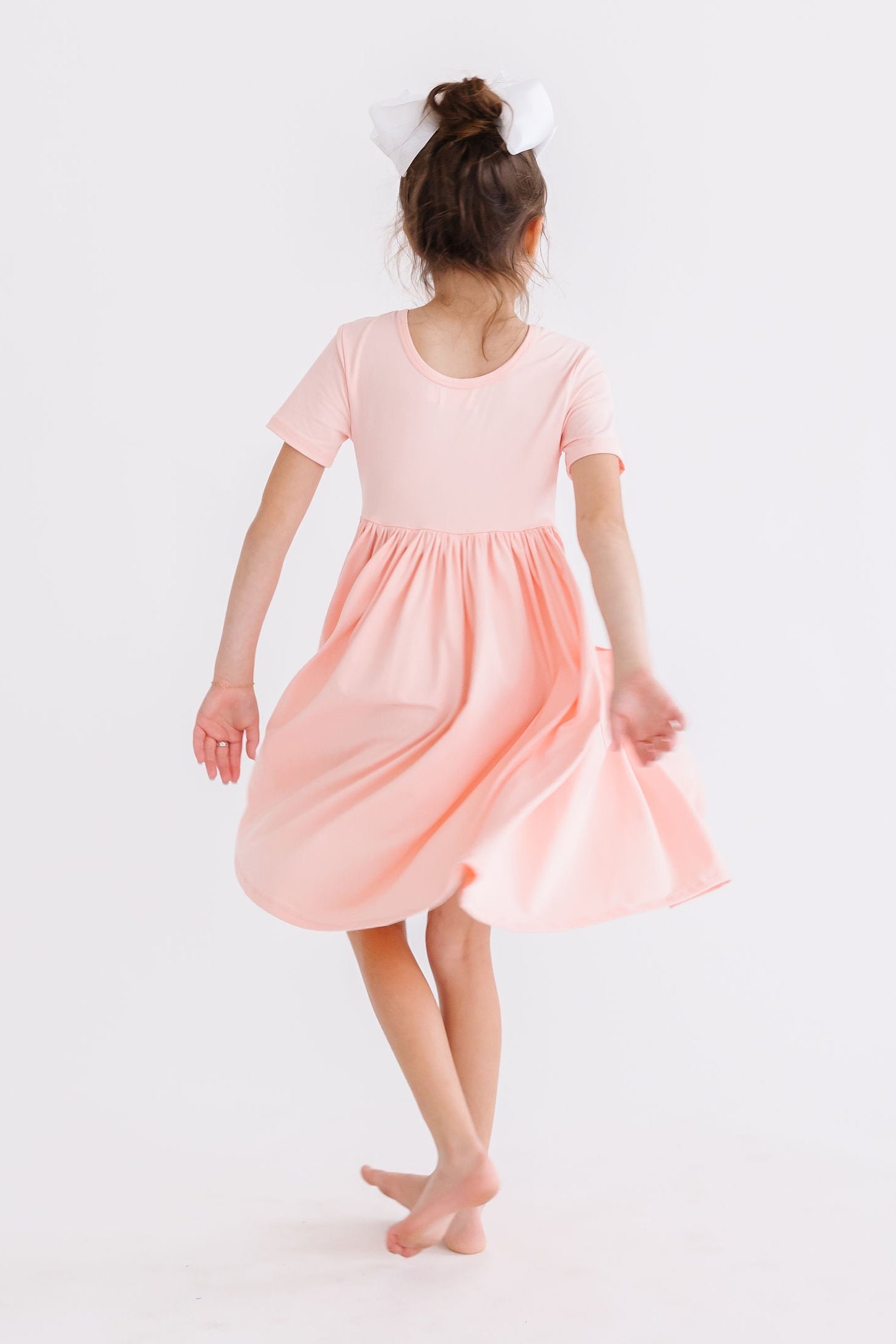 Peach S/S Pocket Twirl Dress-Mila & Rose ®