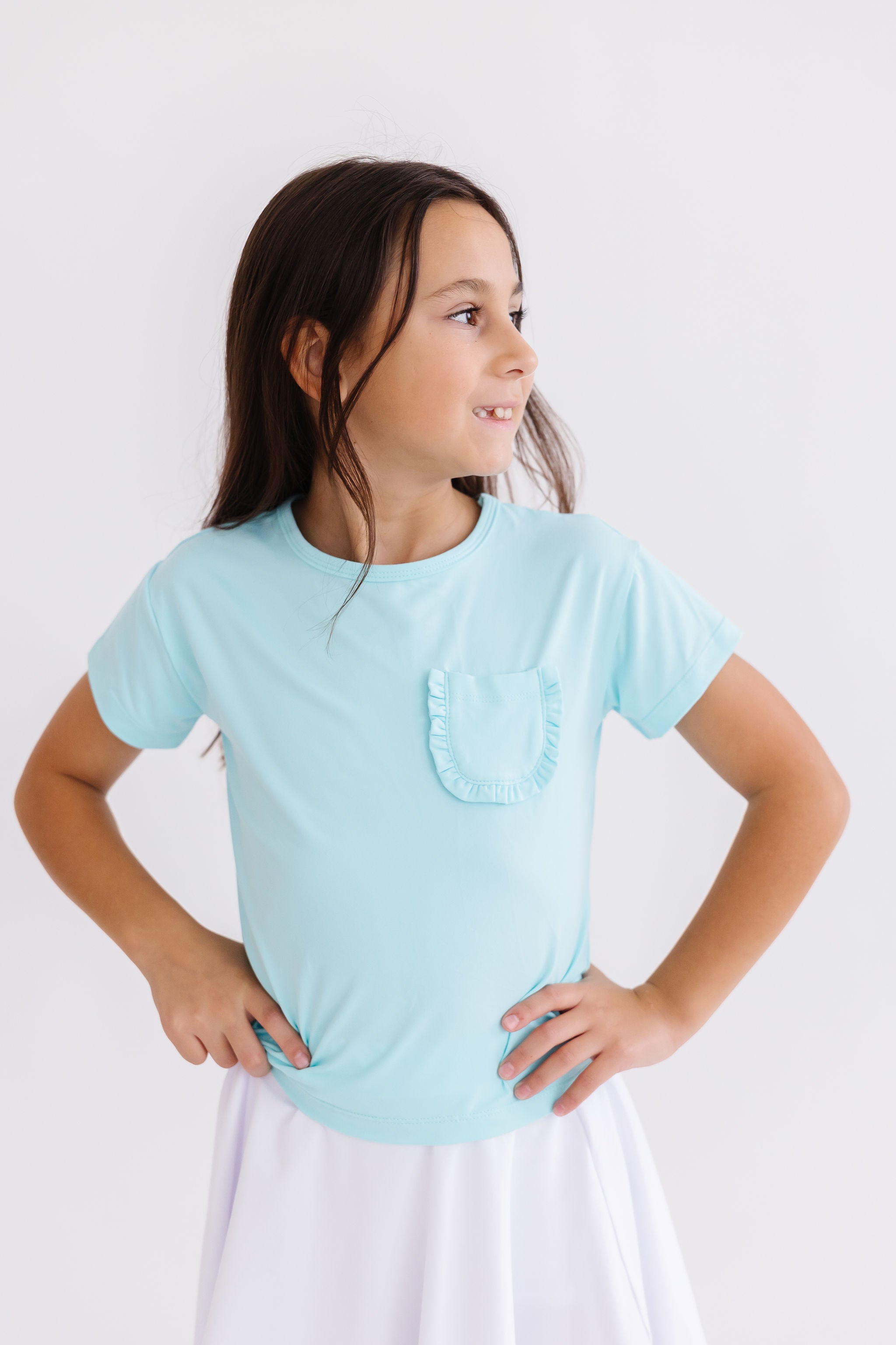 Aqua Ruffle Pocket Tee-Mila & Rose ®