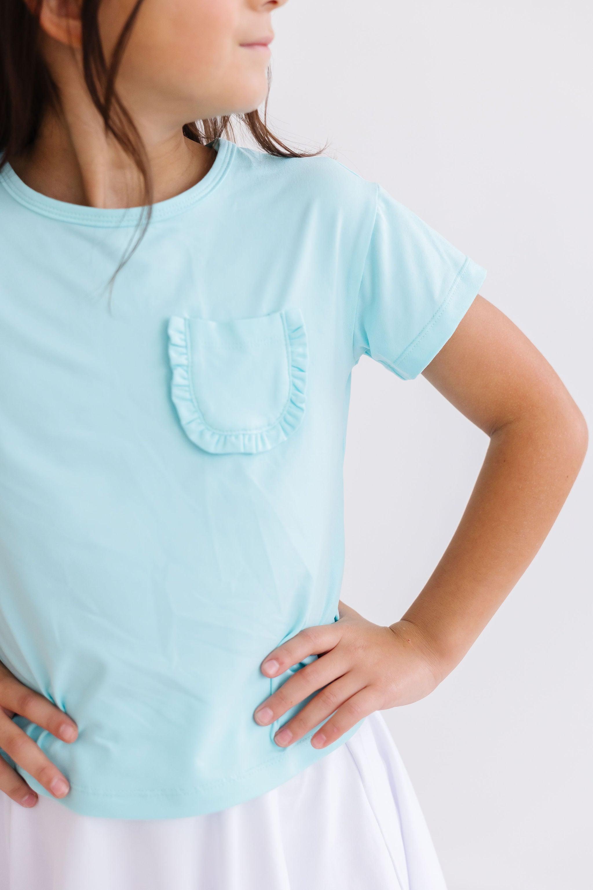 Aqua Ruffle Pocket Tee-Mila & Rose ®