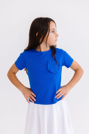 Royal Blue Ruffle Pocket Tee-Mila & Rose ®