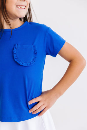 Royal Blue Ruffle Pocket Tee-Mila & Rose ®