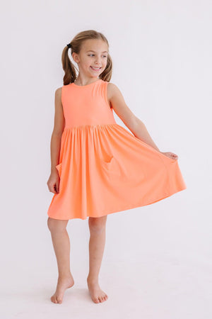 Neon Coral Tank Pocket Twirl Dress-Mila & Rose ®