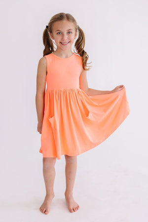 Neon Coral Tank Pocket Twirl Dress-Mila & Rose ®