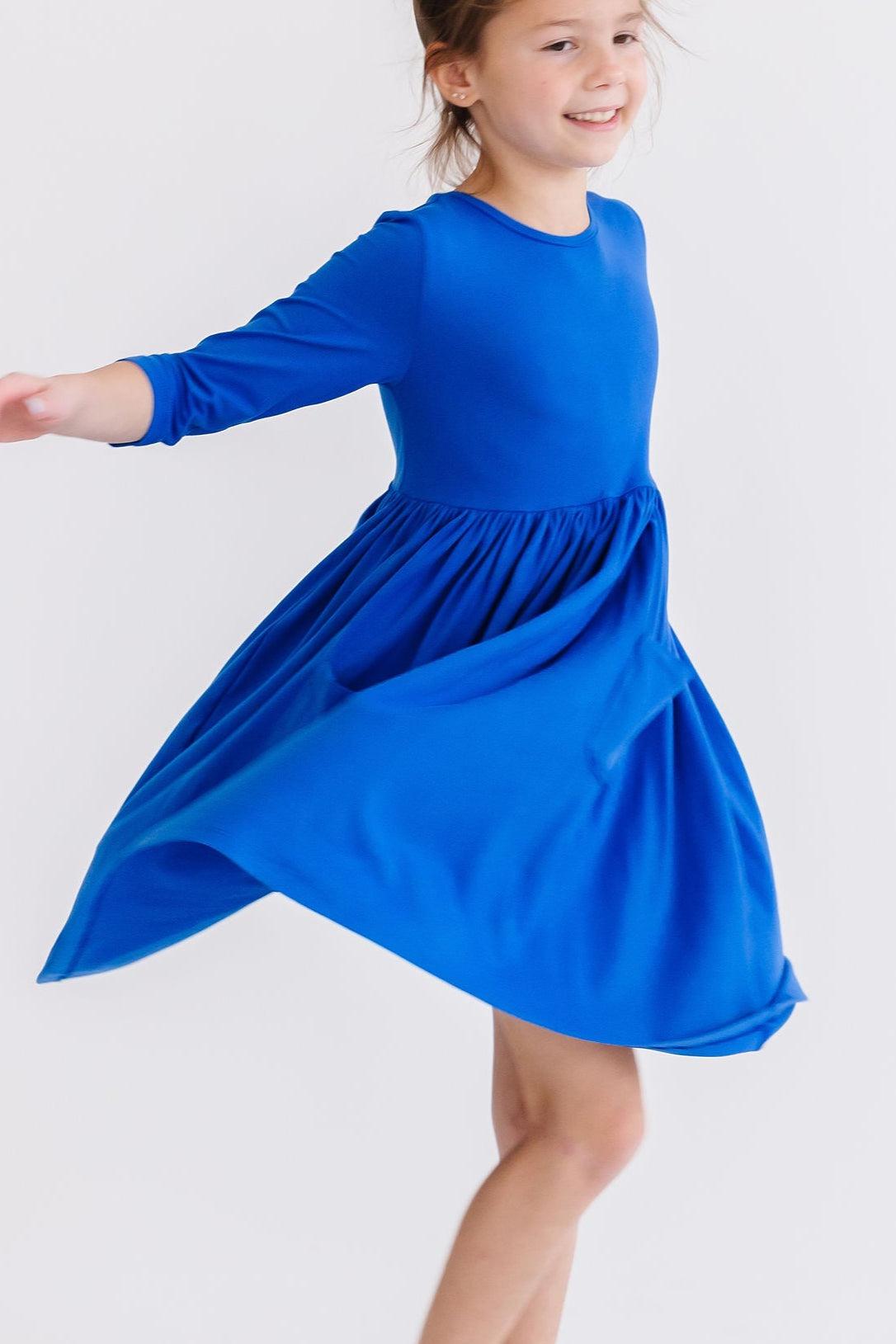 Royal Blue 3/4 Pocket Twirl Dress-Mila & Rose ®