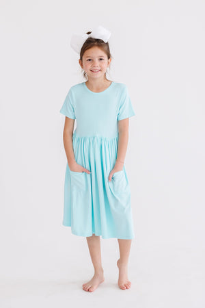 Aqua S/S Pocket Twirl Dress-Mila & Rose ®