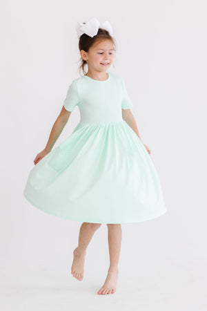 Pastel Green S/S Pocket Twirl Dress-Mila & Rose ®