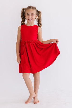 Red Tank Pocket Twirl Dress-Mila & Rose ®