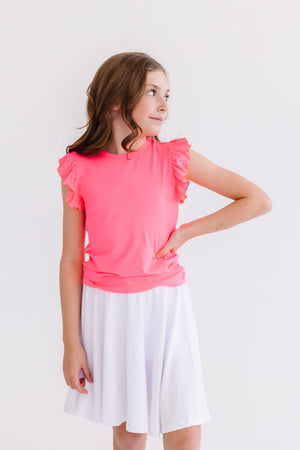 Neon Pink S/S Ruffle Tee-Mila & Rose ®