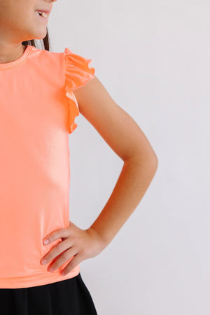 Neon Coral S/S Ruffle Tee-Mila & Rose ®