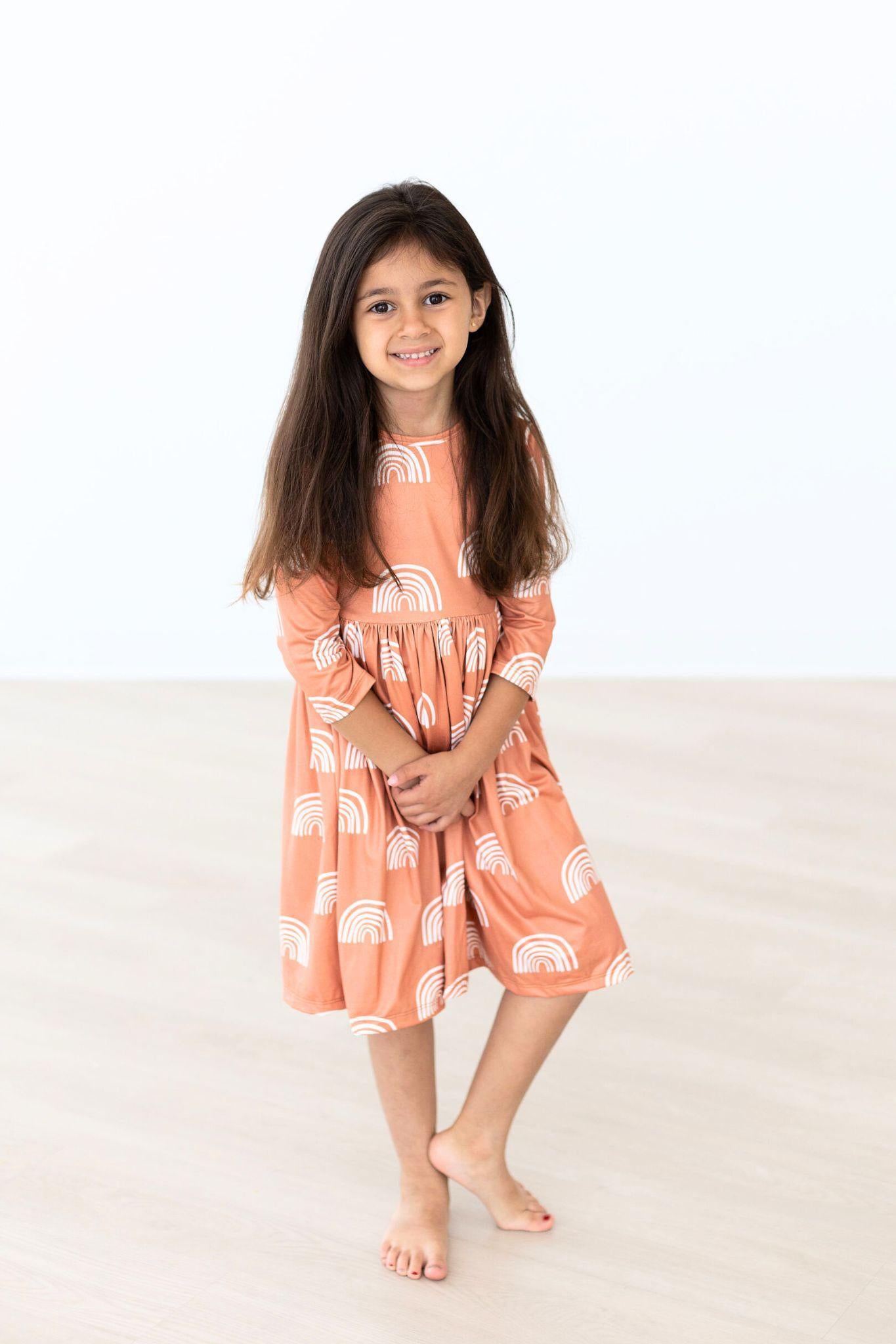 Rainbows in Fall 3/4 Sleeve Twirl Dress-Mila & Rose ®