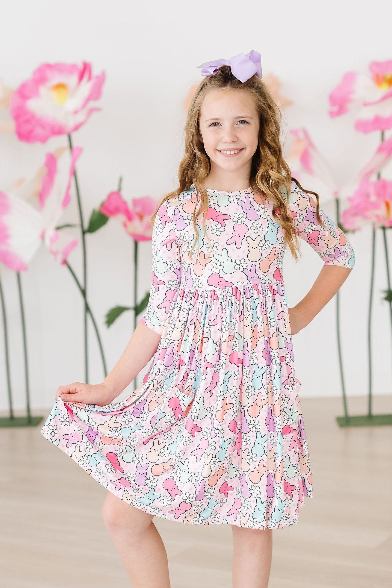 Hangin with my Peeps 3/4 Sleeve Pocket Twirl Dress-Mila & Rose ®