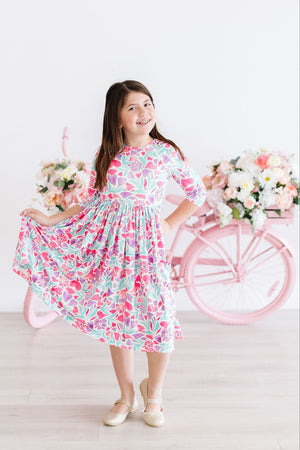 Watercolor Hearts 3/4 Sleeve Pocket Twirl Dress-Mila & Rose ®