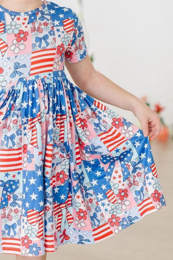 Patriotic Patchwork S/S Pocket Twirl Dress-Mila & Rose ®