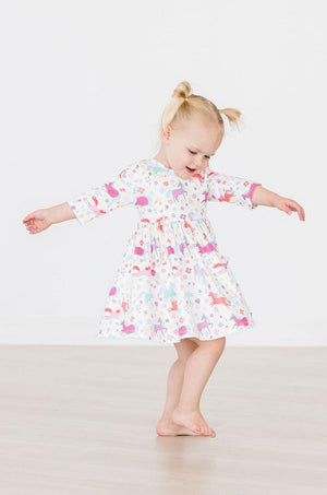 Unicorn Wish 3/4 Sleeve Pocket Twirl Dress-Mila & Rose ®