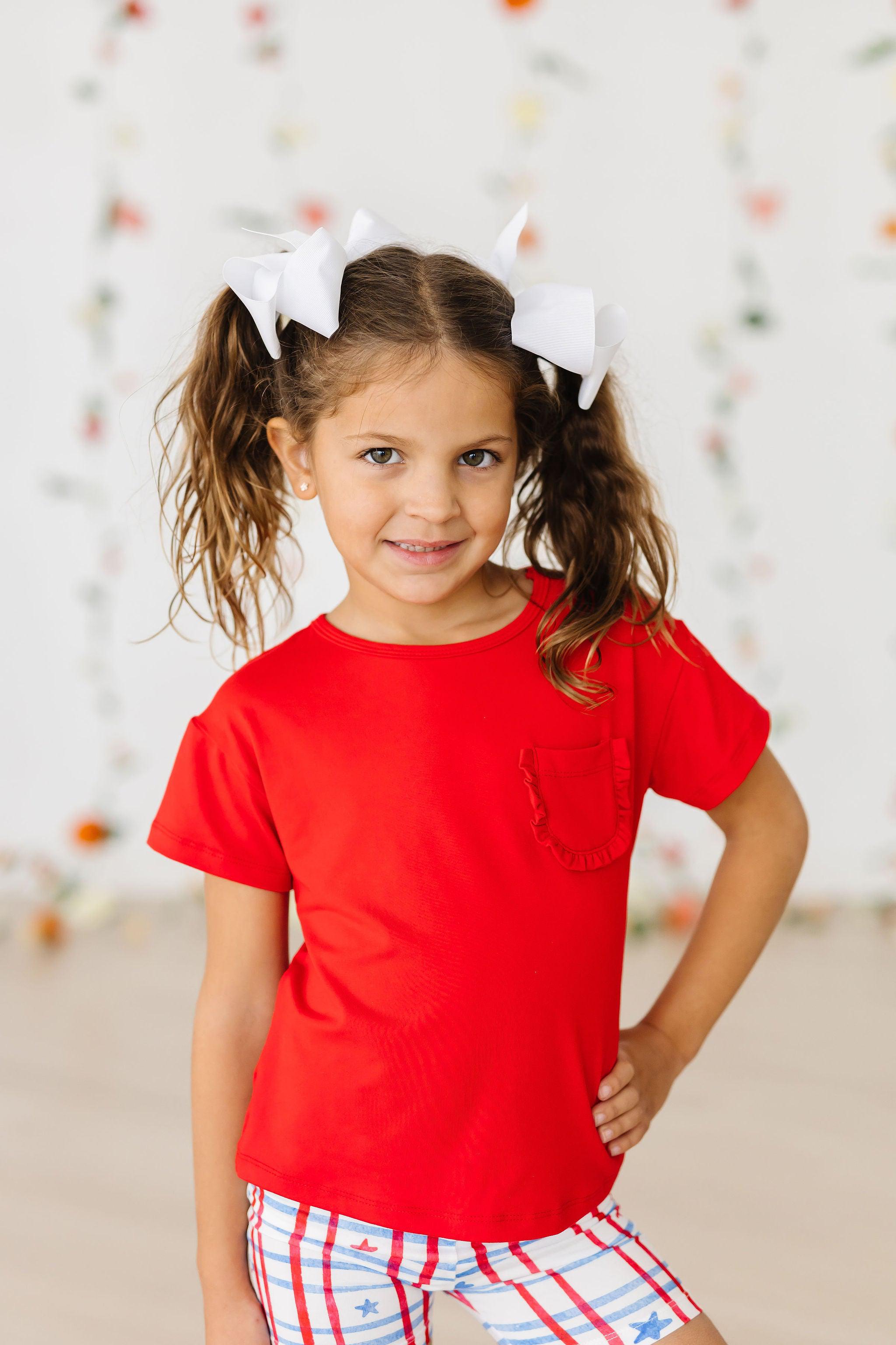 Red Ruffle Pocket Tee-Mila & Rose ®