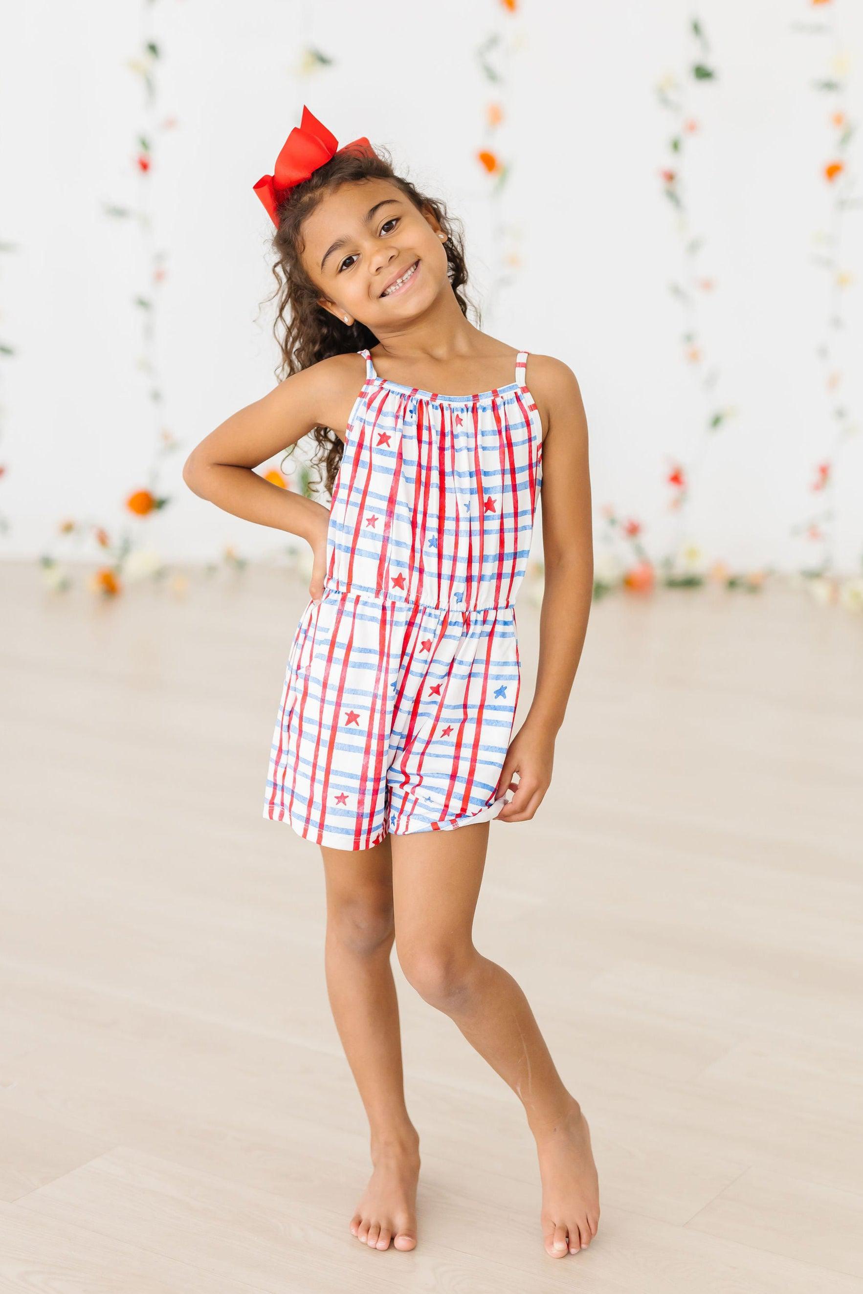 Patriotic Plaid Strappy Play Romper-Mila & Rose ®