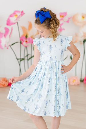 Texas Bluebonnets Flutter Sleeve Twirl Dress-Mila & Rose ®