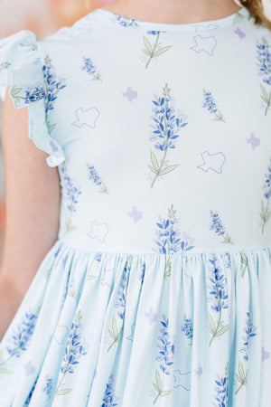 Texas Bluebonnets Flutter Sleeve Twirl Dress-Mila & Rose ®