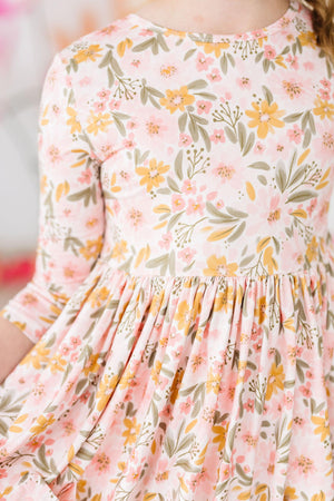 Pretty Peachy 3/4 Sleeve Pocket Twirl Dress-Mila & Rose ®