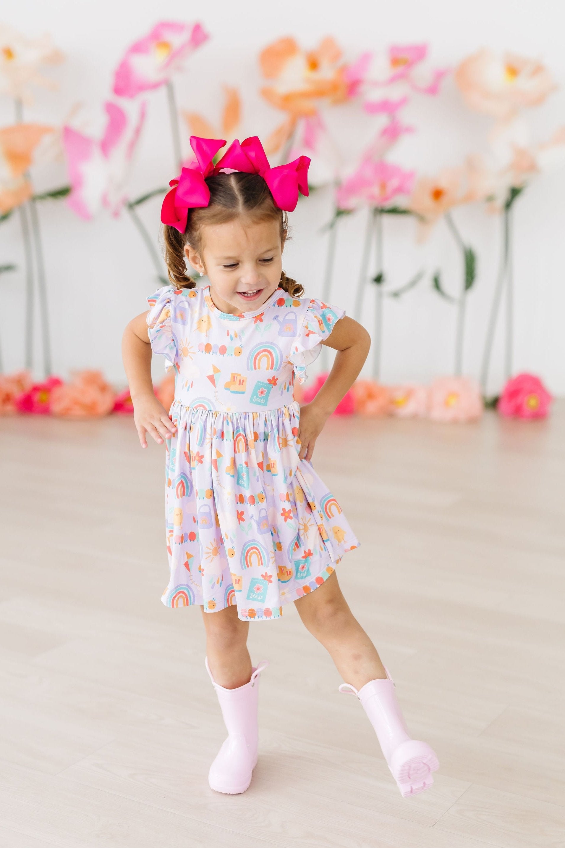 Rainy Day Flutter Sleeve Twirl Dress-Mila & Rose ®