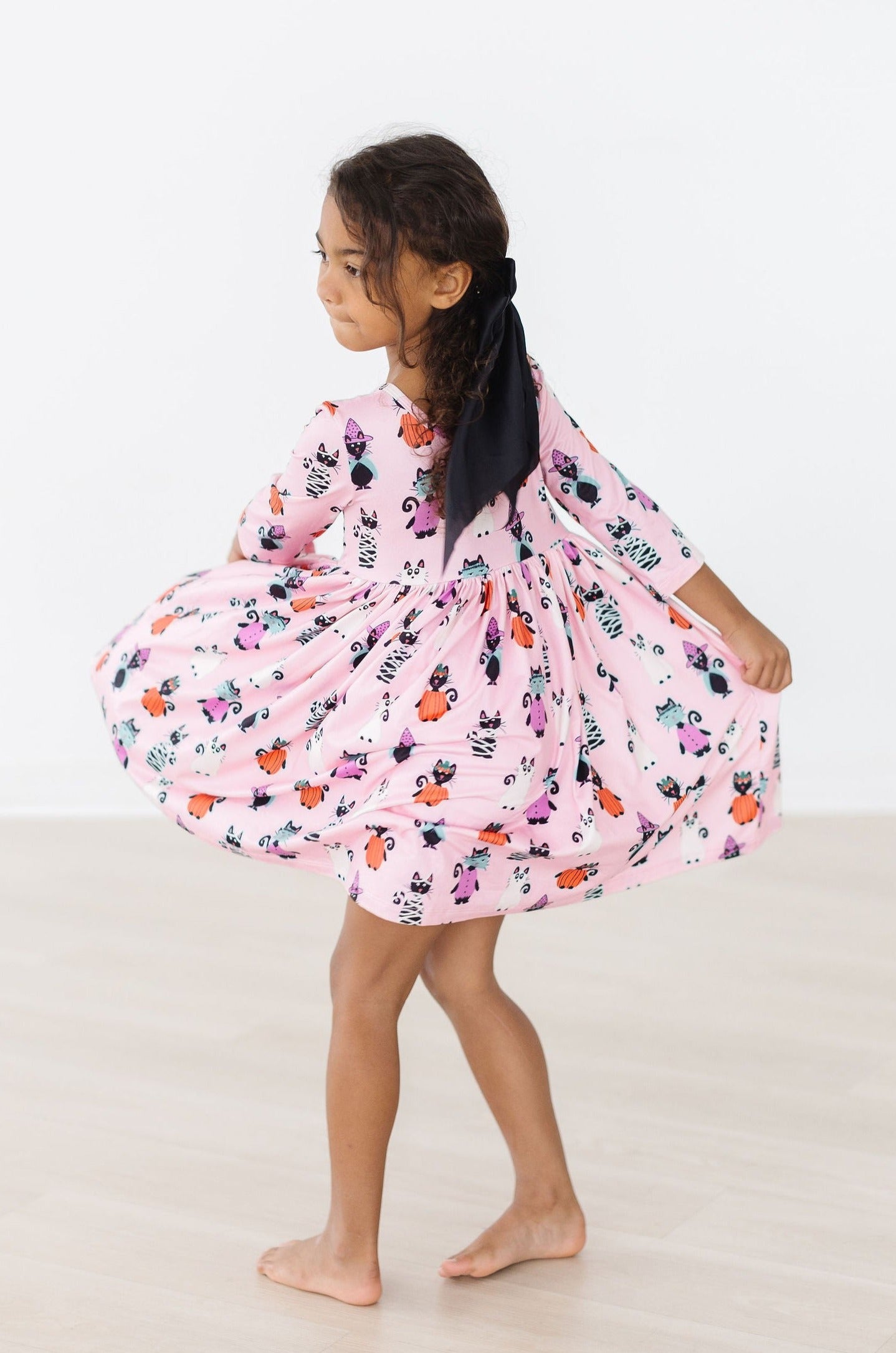 Purr-fectly Spooky 3/4 Sleeve Pocket Twirl Dress-Mila & Rose ®