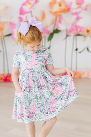 Quilted Dinos S/S Pocket Twirl Dress-Mila & Rose ®