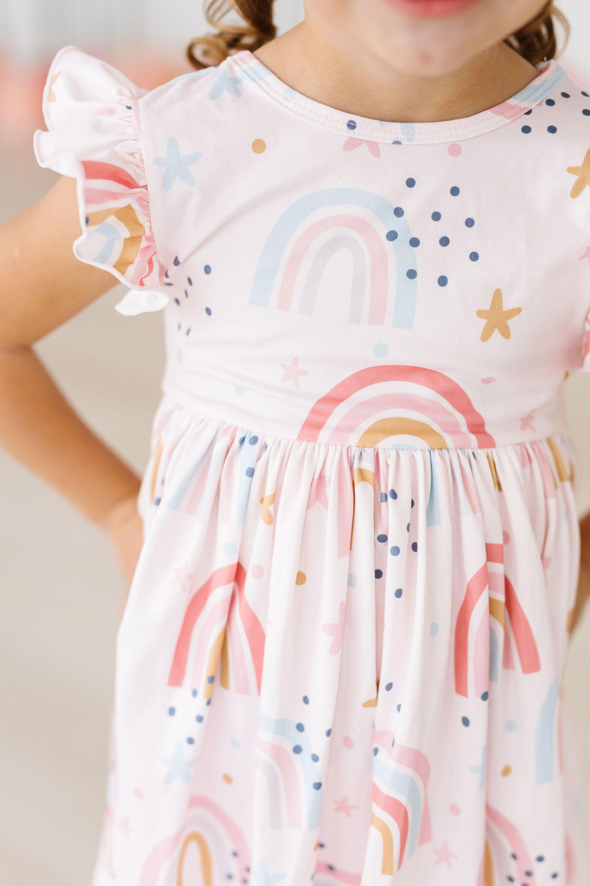 Over the Rainbow Flutter Sleeve Twirl Dress-Mila & Rose ®