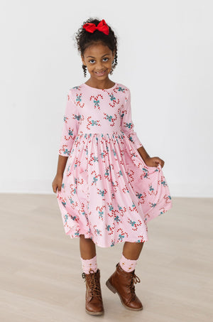 Candy Cane Cutie 3/4 Sleeve Pocket Twirl Dress-Mila & Rose ®