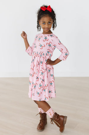 Candy Cane Cutie 3/4 Sleeve Pocket Twirl Dress-Mila & Rose ®