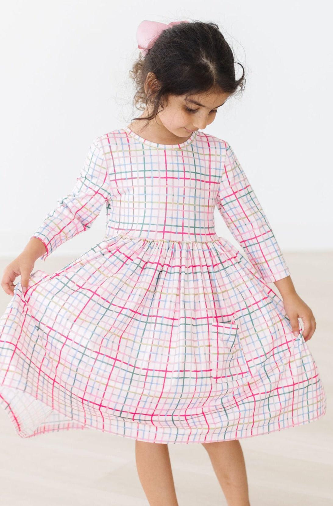 Girls Pastel Plaid 3 4 Sleeve Pocket Twirl Dress Size 7 8 by Mila Rose