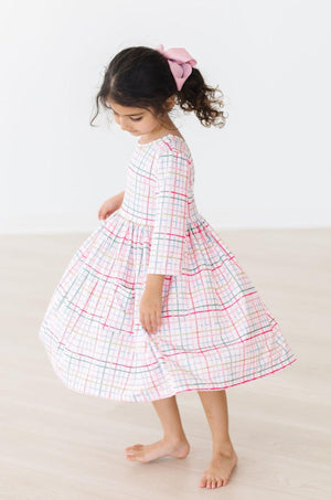 Pink Plaid 3/4 Sleeve Pocket Twirl Dress-Mila & Rose ®