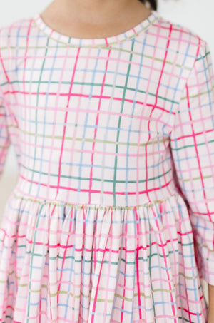 Pink Plaid 3/4 Sleeve Pocket Twirl Dress-Mila & Rose ®