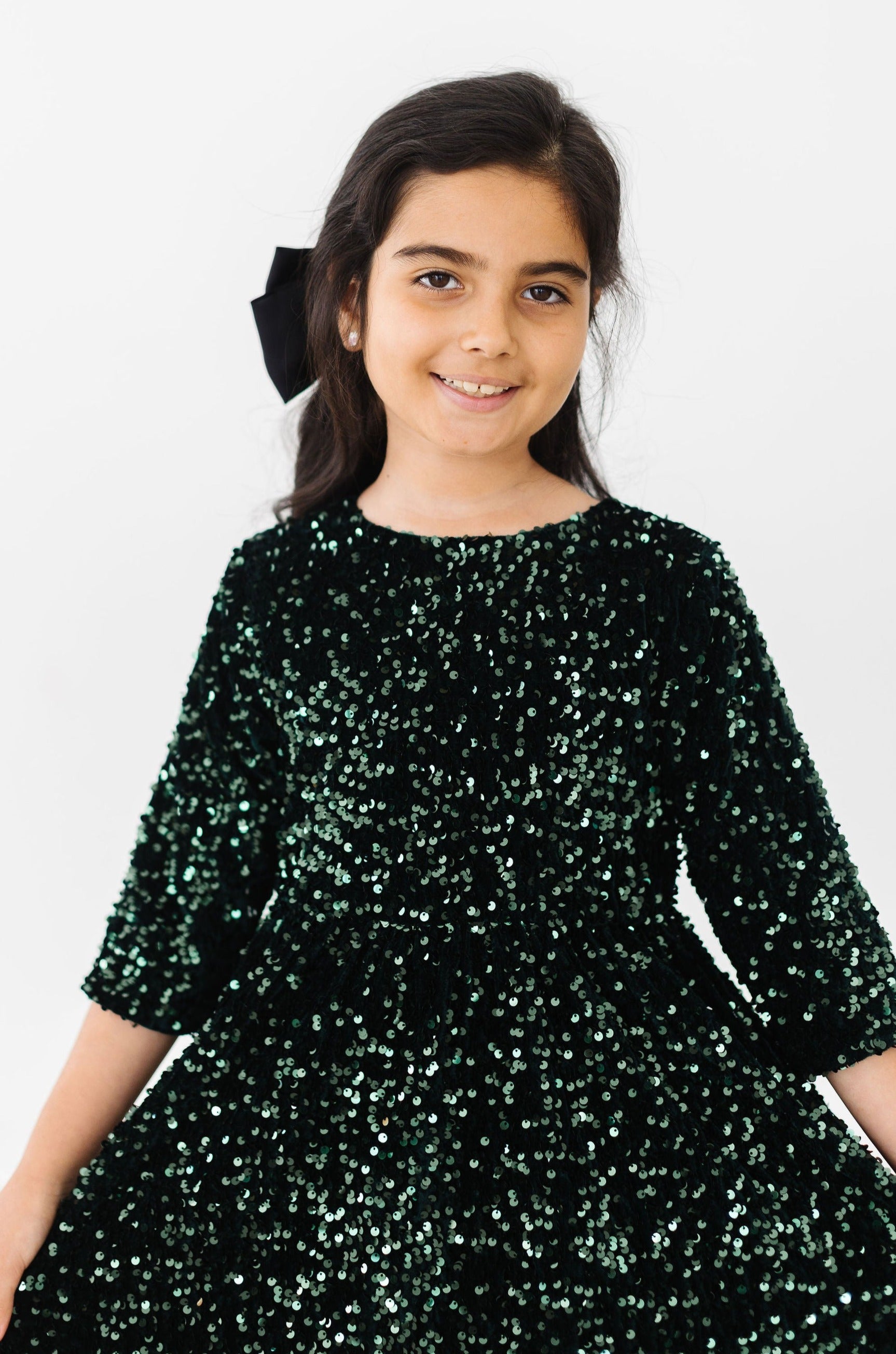 Hunter Green Velvet Sequin Dress-Mila & Rose ®