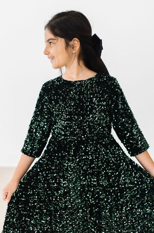 Hunter Green Velvet Sequin Dress-Mila & Rose ®