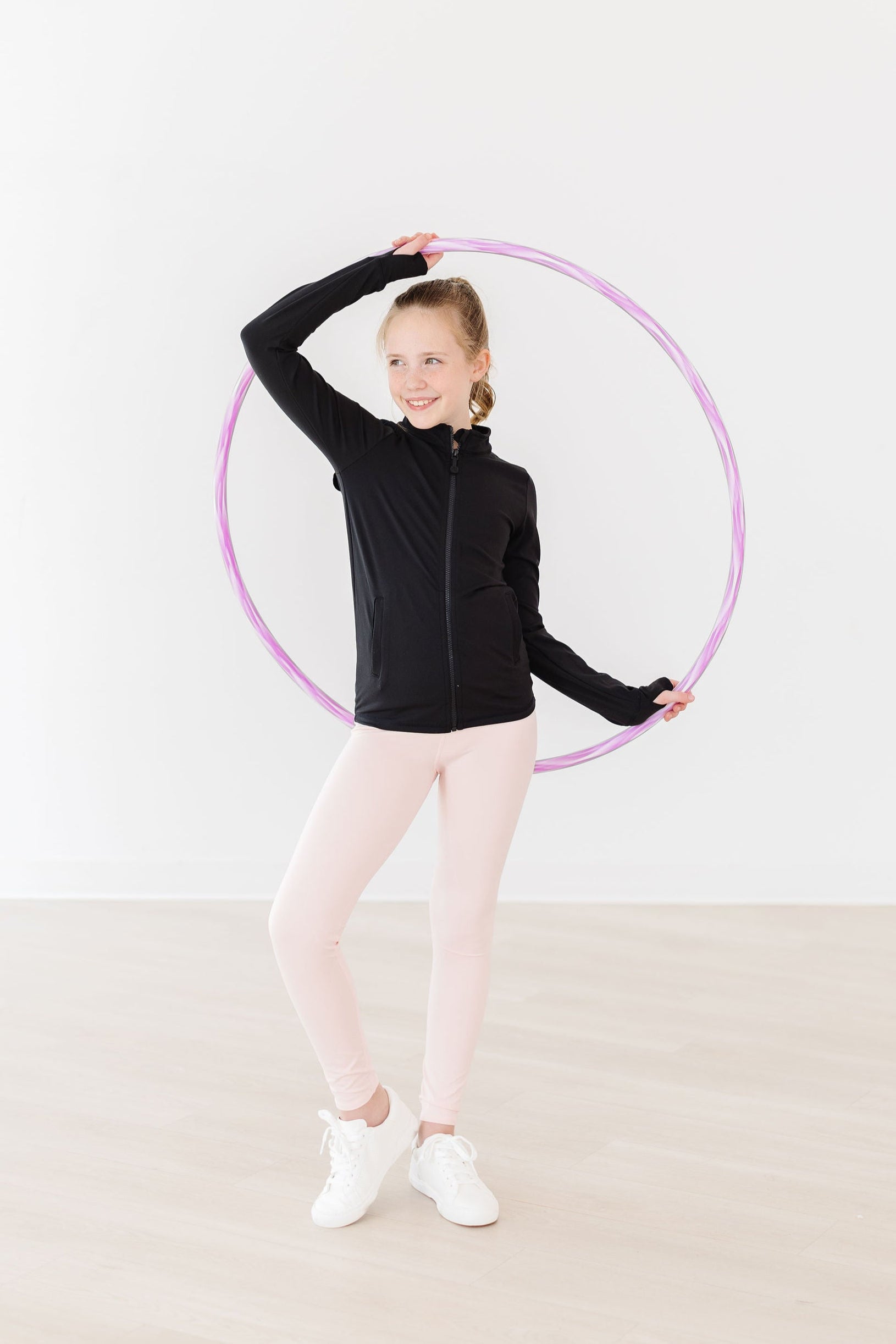 Balanced Black Full-Zip Ruffle Active Jacket-Mila & Rose ®