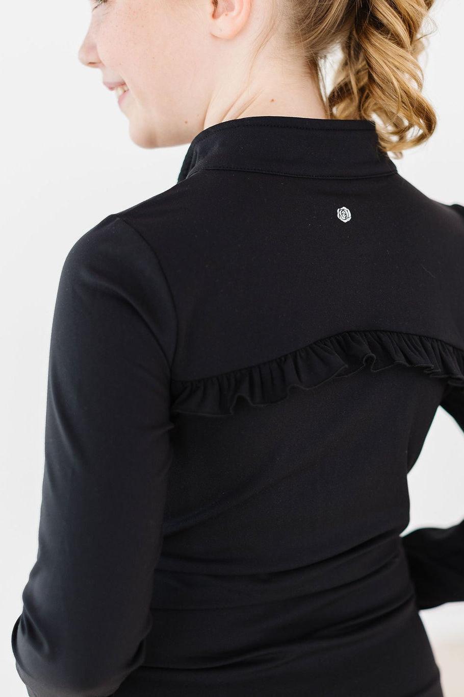 Balanced Black Full-Zip Ruffle Active Jacket-Mila & Rose ®