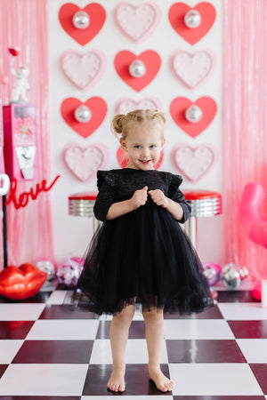 Black Shimmer 3/4 Sleeve Tutu Dress-Mila & Rose ®