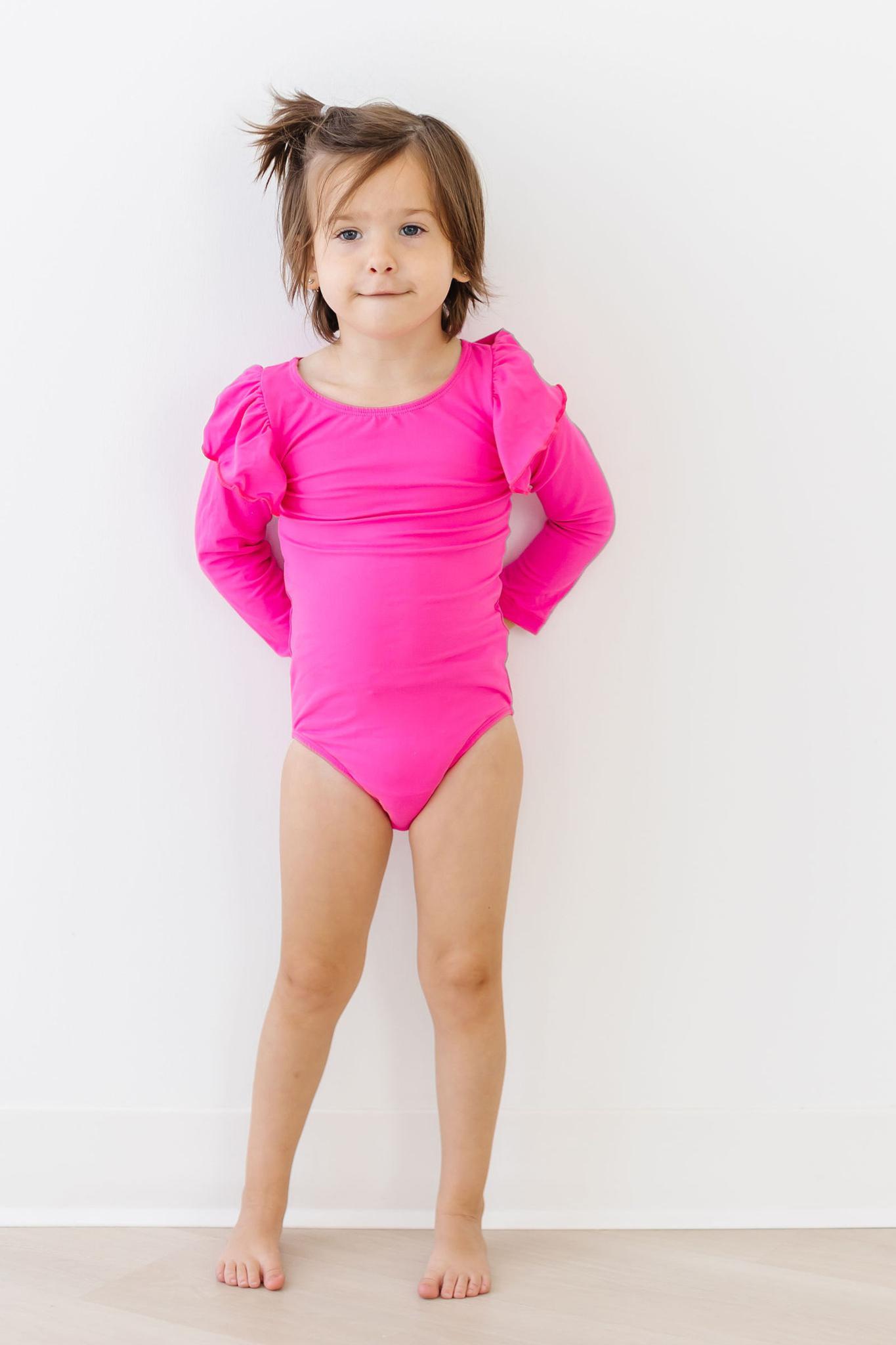 Hot Pink L S Flutter Sleeve Leotard Mila Rose