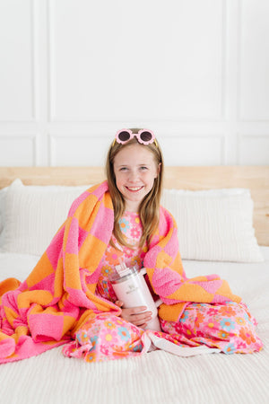 Bright Pink/Orange Checker Cozy Blanket-Mila & Rose ®