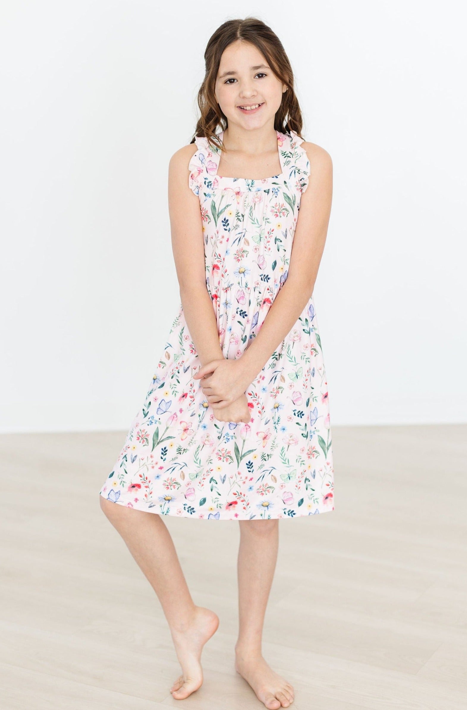 Butterfly Meadows Ruffle Cross Back Dress-Mila & Rose ®