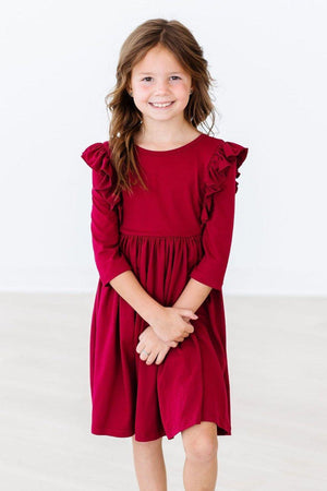 Burgundy Ruffle Twirl Dress-Mila & Rose ®