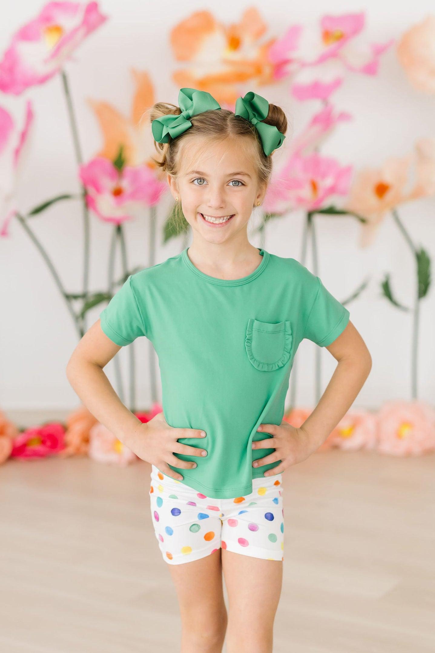 Kelly Green Ruffle Pocket Tee-Mila & Rose ®