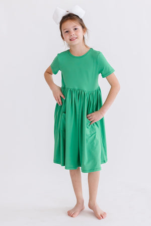 Kelly Green S/S Pocket Twirl Dress-Mila & Rose ®