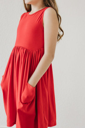 Red Tank Pocket Twirl Dress-Mila & Rose ®