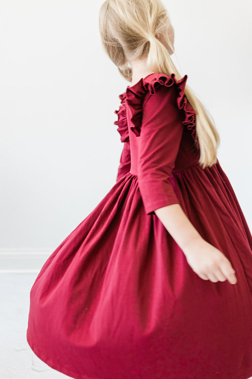 Burgundy Ruffle Twirl Dress Mila Rose