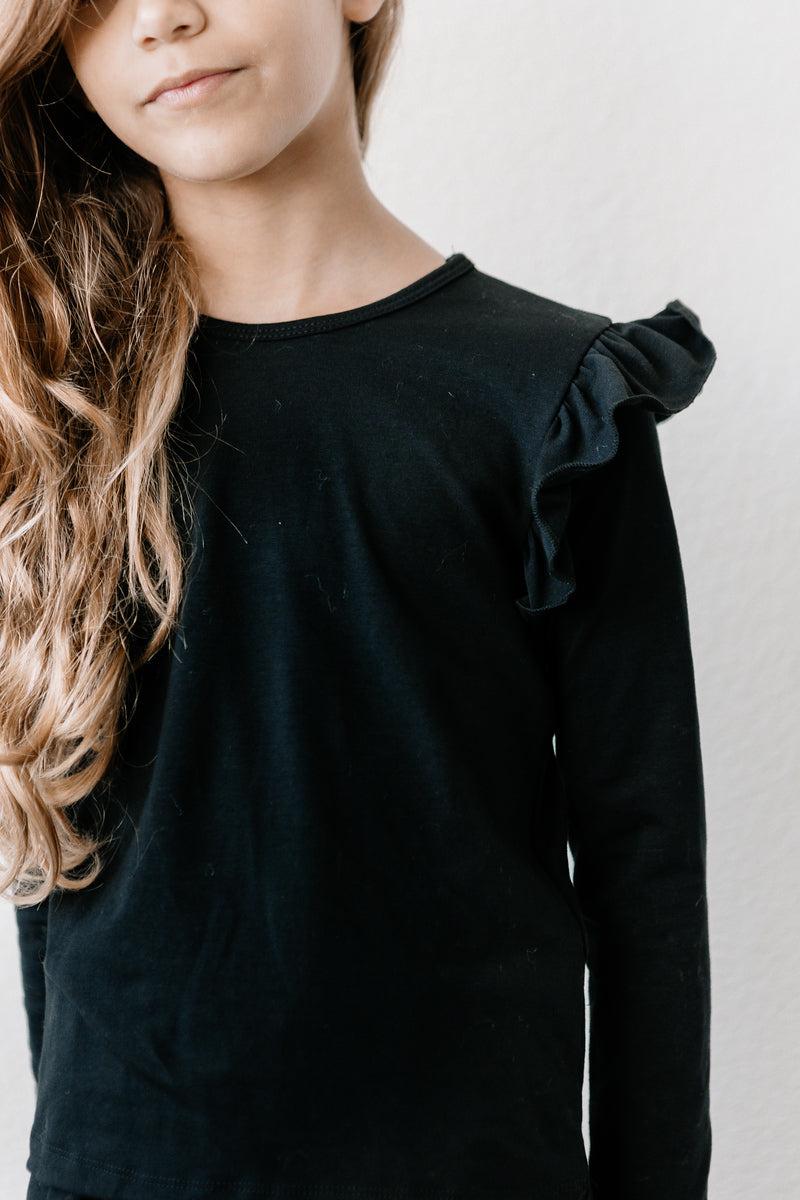 Black L/S Ruffle Tee-Mila & Rose ®