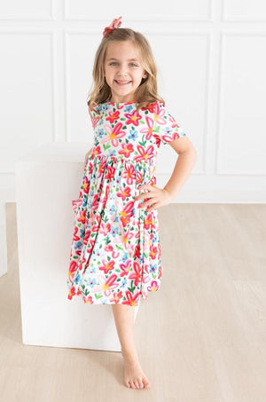 Neon Floral S/S Pocket Twirl Dress - Mila & Rose