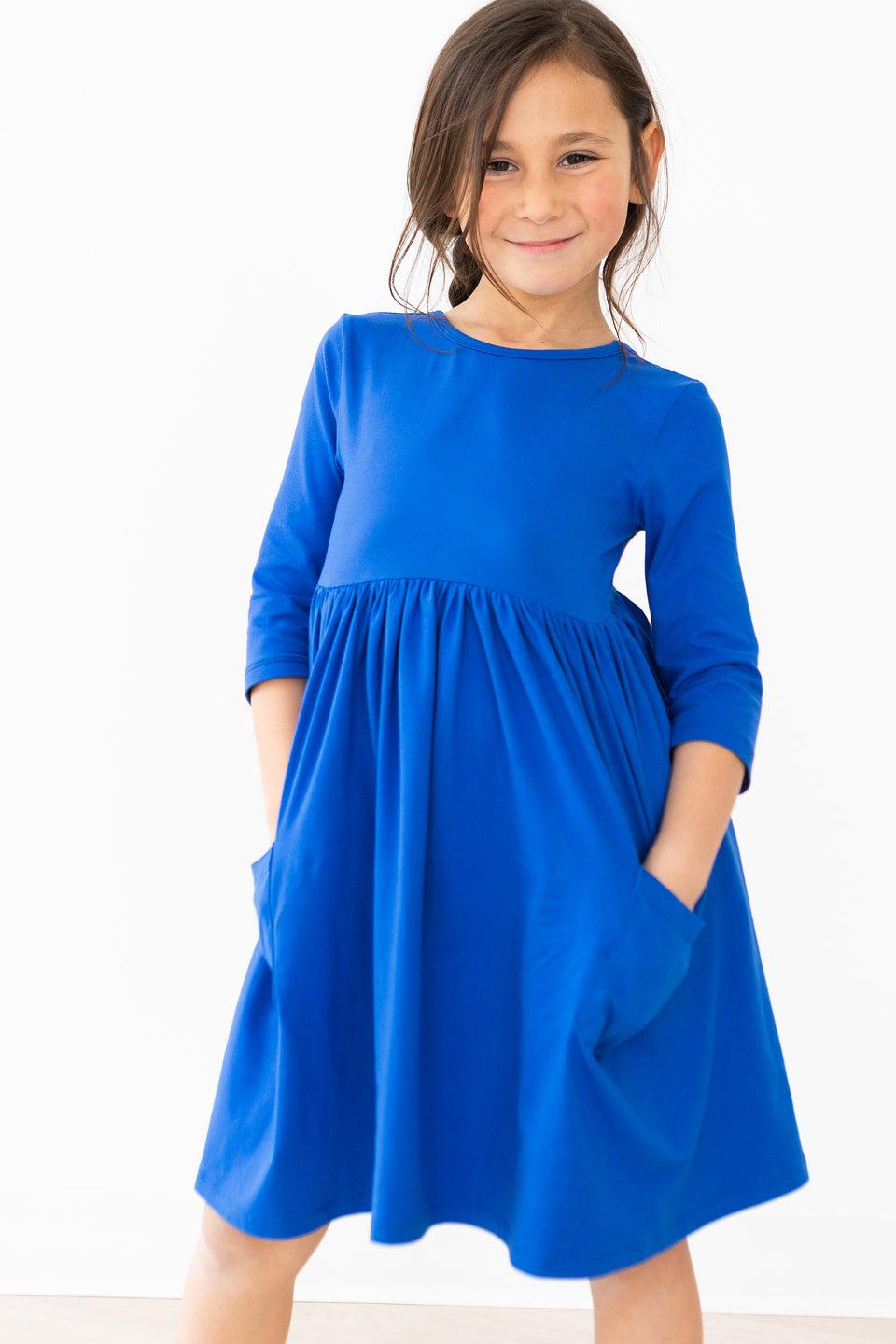 Royal Blue 3/4 Pocket Twirl Dress-Mila & Rose ®